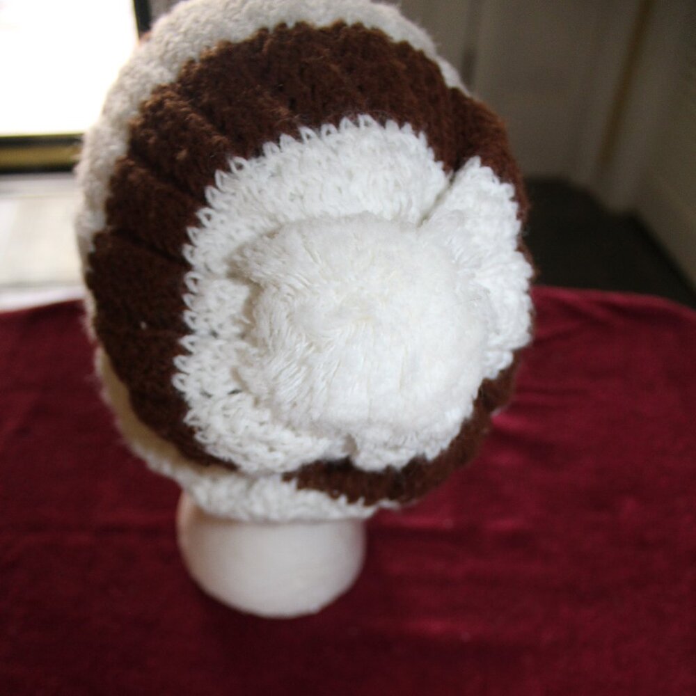 Vintage Ladies Knit Beanie Brown/Cream